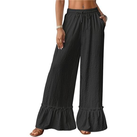 Pants - Wide Leg Pants Woman High Waist Black